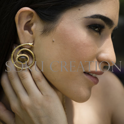 Gold Plated Snake Shape of Gemstone Earring
