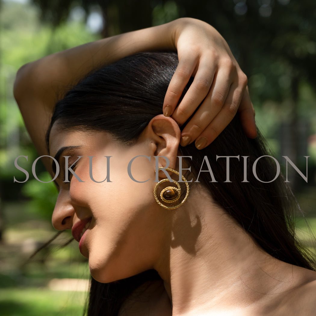 Gold Plated Snake Shape of Gemstone Earring