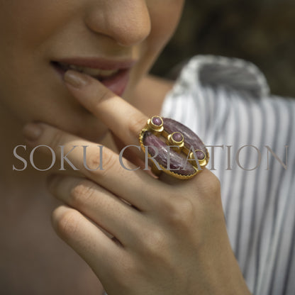 Texture Design of Earring and Bracelet with Gemstone Ring