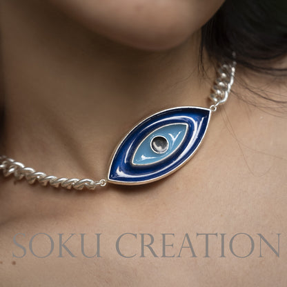 Silver Plated Handmade Cable Chain with Evil Eye Necklace SKU6679