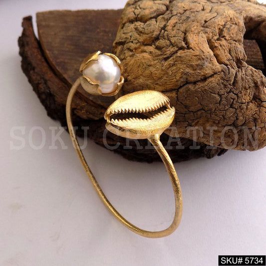 Gold Plated Unique Pearl and shell Statement Designer  Cuff SKU5734