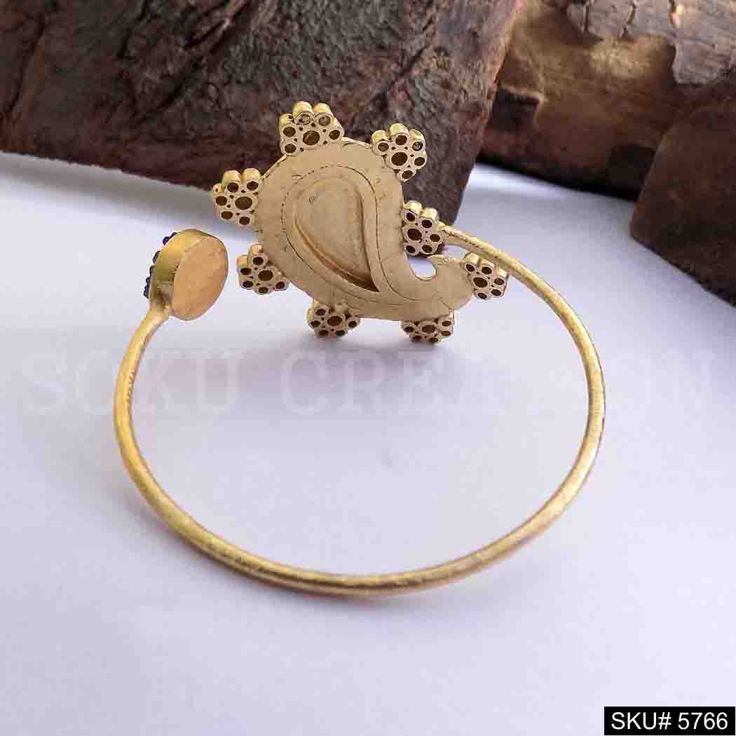 Gold Plated Unique Curve Gemstone Statement Designer Cuff SKU5766