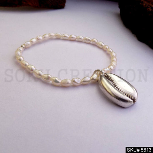 Pearl and Silver Plated Shell Charm Bracelet SKU5813