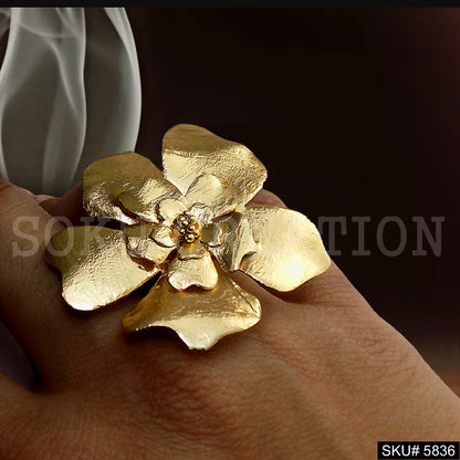 Gold Plated Big Flower Designer Cocktail Adjustable Ring SKU5836