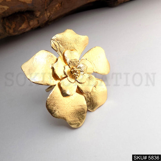 Gold Plated Big Flower Designer Cocktail Adjustable Ring SKU5836