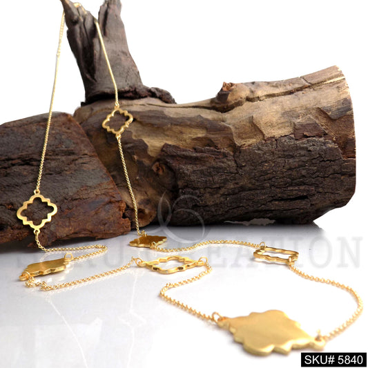 Gold Plated Chain Necklace with Statement Style Design of Long Chain Necklace SKU5840