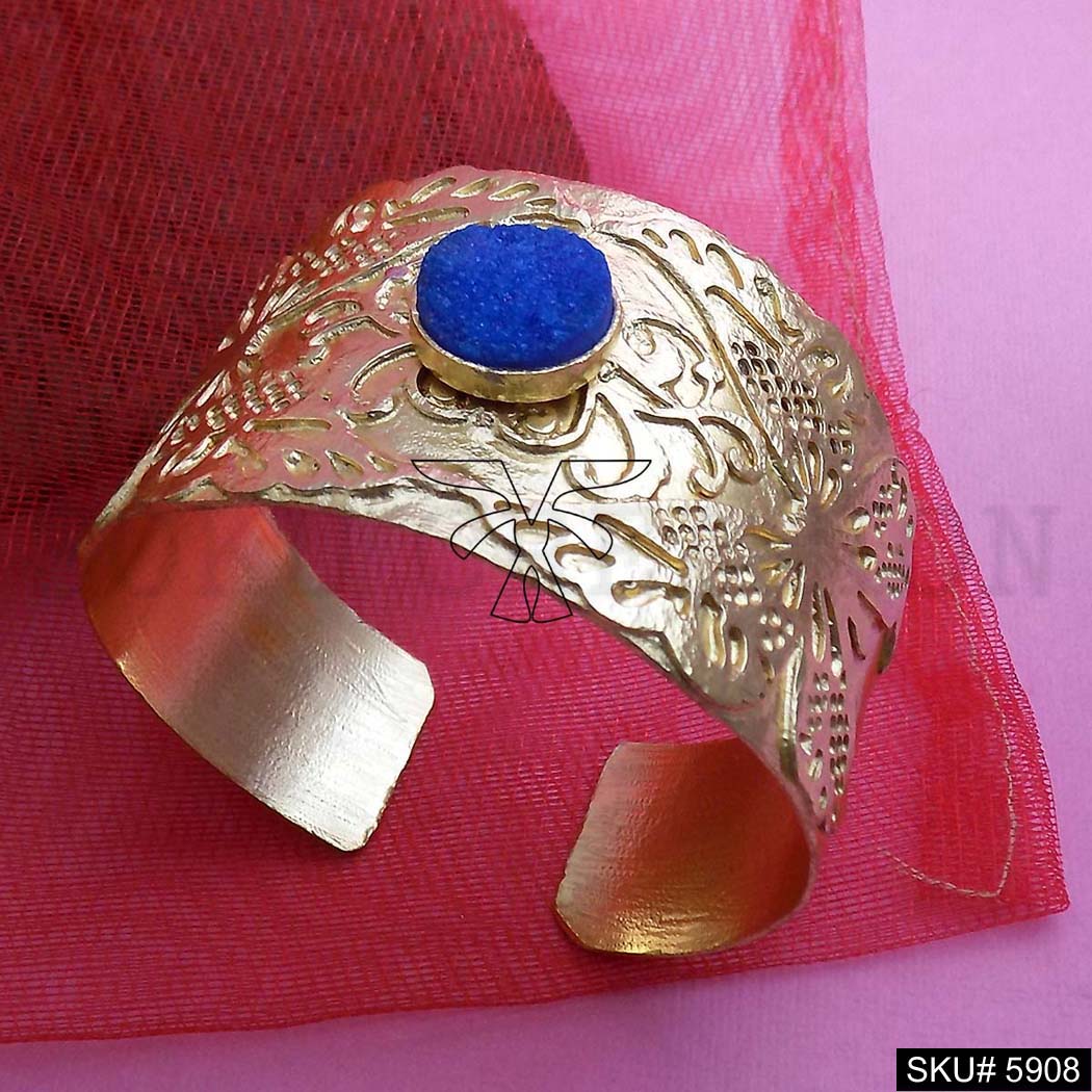 Gold Plated Butterfly Blue Stone Unique Designer Cuff SKU5908