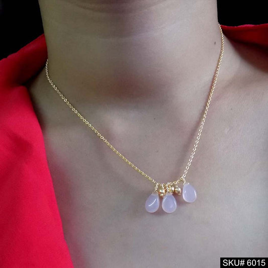 Gold Plated Chain Necklace with Pink Stone Chain Necklace SKU6015