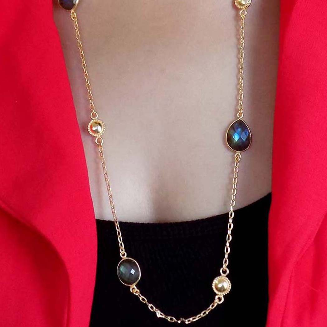 Gold Plated Chain Unique Labradorite Stone Charm in Chain Necklace SKU6022