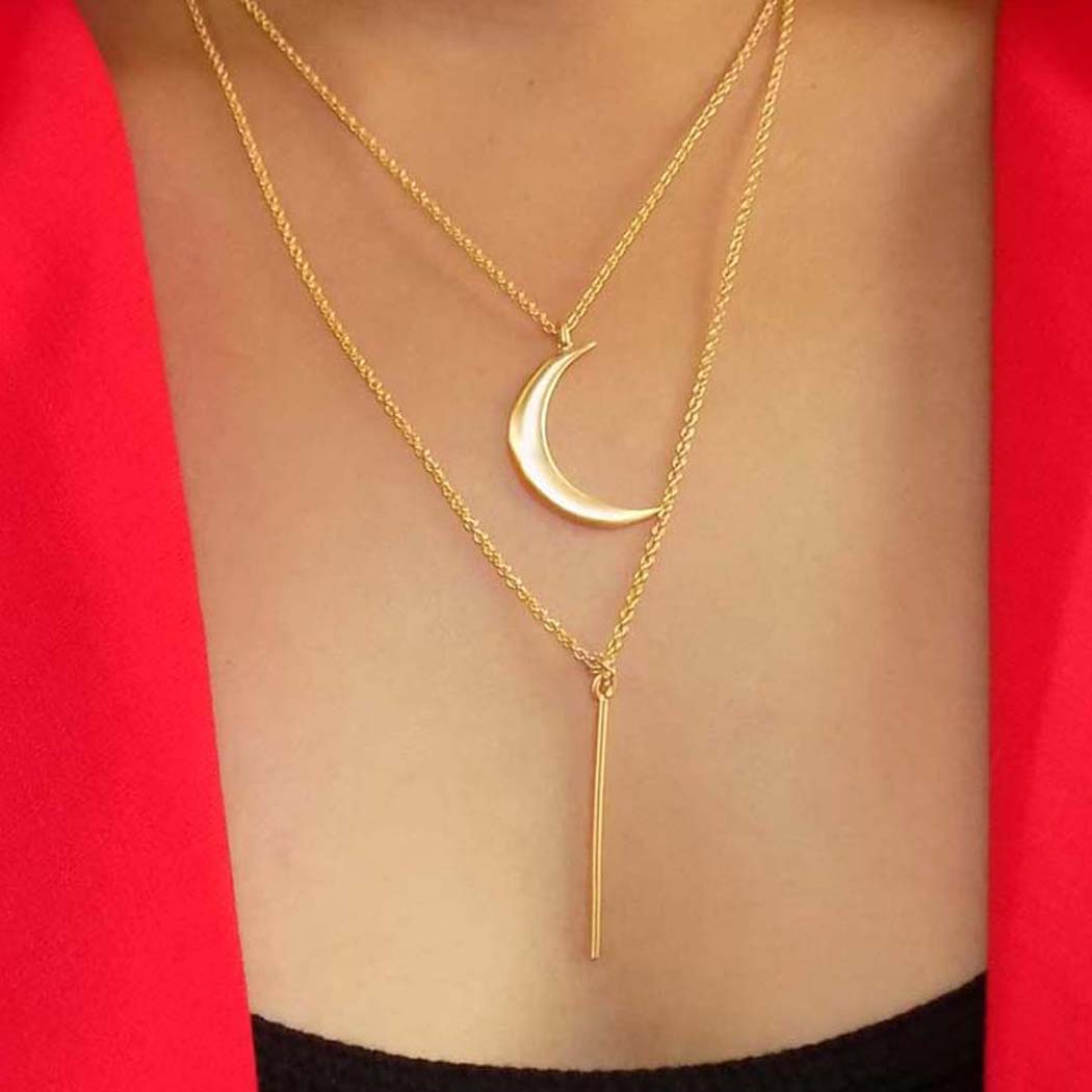 Gold Plated Chain Unique Half Moon and Statement Charm of Chain Necklace SKU6024