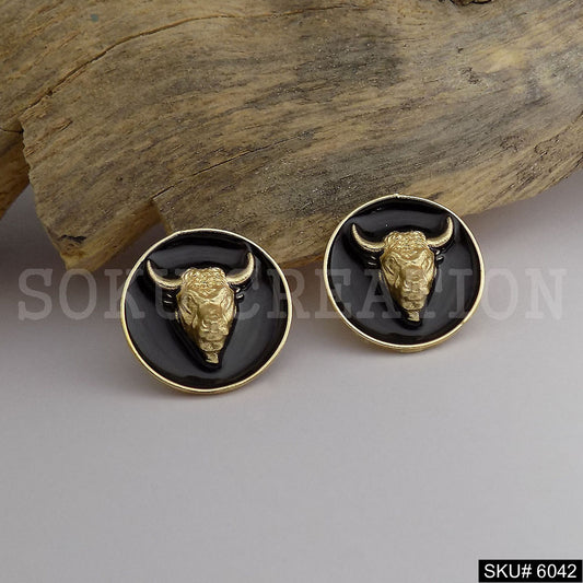 Gold plated Bull Design Handmade Stud Earring SKU6042