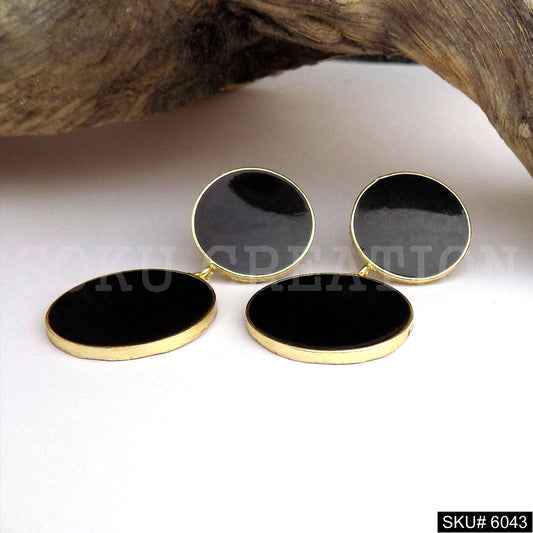 Gold plated Black Enamel Design Handmade Drop and Dangle Earring SKU6043