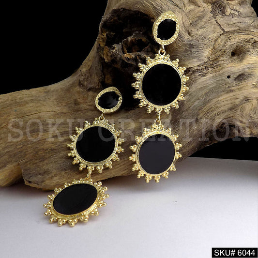 Gold plated Black Enamel Design Drop and Dangle Earring SKU6044
