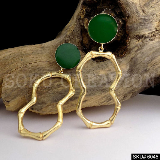 Gold plated Green Enamel Design Drop and Dangle Earring SKU6045