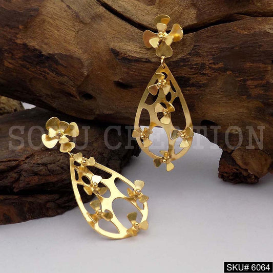 Gold plated Handmade Design Flower Drop and Dangle Earring SKU6064