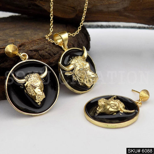 Gold plated Unique Design of Bull Charm Earring and Necklace SKU6088