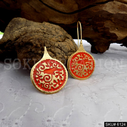 Gold plated Designer Antique Red Ear Wire Earring SKU6124