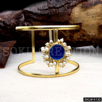 Gold Plated Unique Statement Blue Gemstone Designer Cuff SKU6130