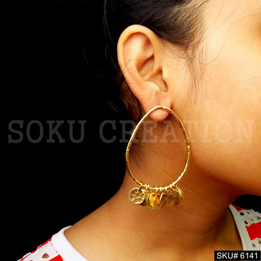 Gold plated Handmade Drop Style Big Stud Earring SKU6141