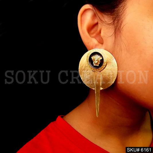 Gold plated Statement Antique Big Stud Earring SKU6161