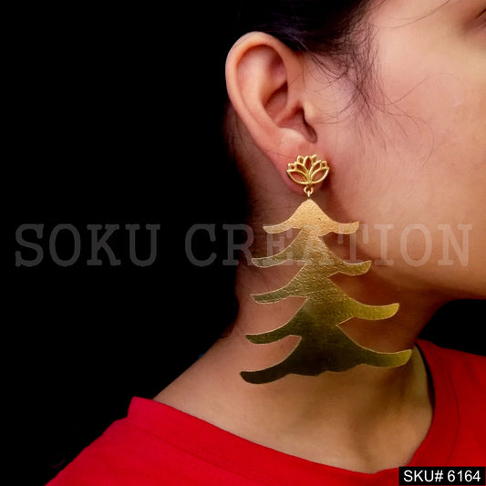 Gold plated Statement Lotus Christmas Tree Design Drop and Dangle Earring SKU6164