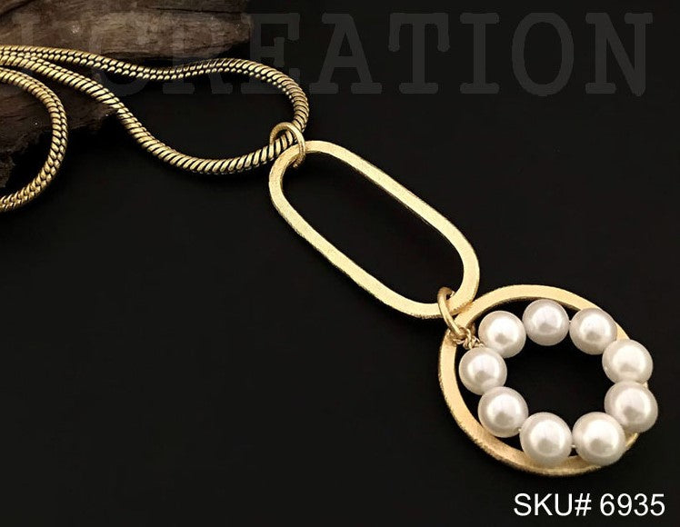 Gold Plated Chain with Designer Pearl Charm Necklace SKU6935