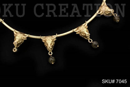 Gold Plated Simple Design With Bull Black Stone on Choker SKU7045