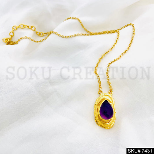 Gold Plated Cable Chain with Purple stone of Charm SKU7431