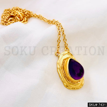 Gold Plated Cable Chain with Purple stone of Charm SKU7431