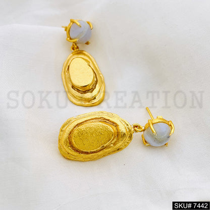 Gold Plated Unique Gemstone Design of Handmade Drop and Dangle Earrings SKU7442