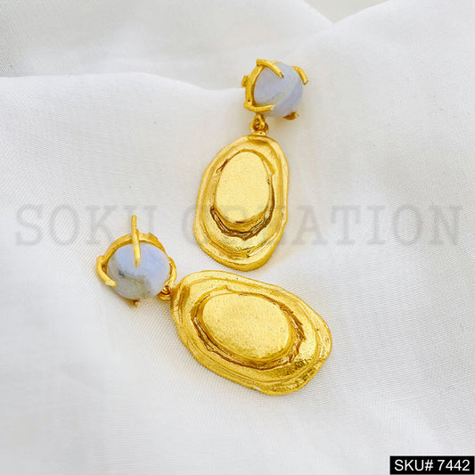 Gold Plated Unique Gemstone Design of Handmade Drop and Dangle Earrings SKU7442