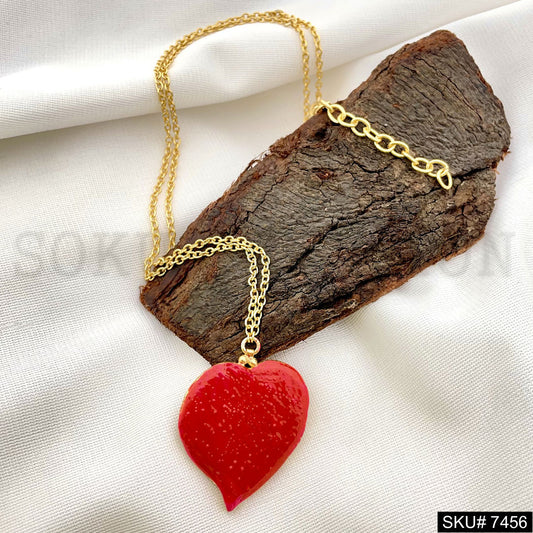 Gold Plated Red Enamel Heart Style Handmade Charm With Chain SKU7456