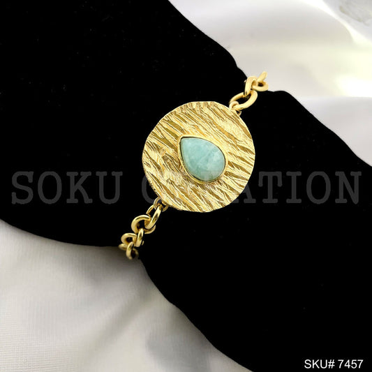 Textured Shape Amazonite Bracelet in Gold Plated SKU7457