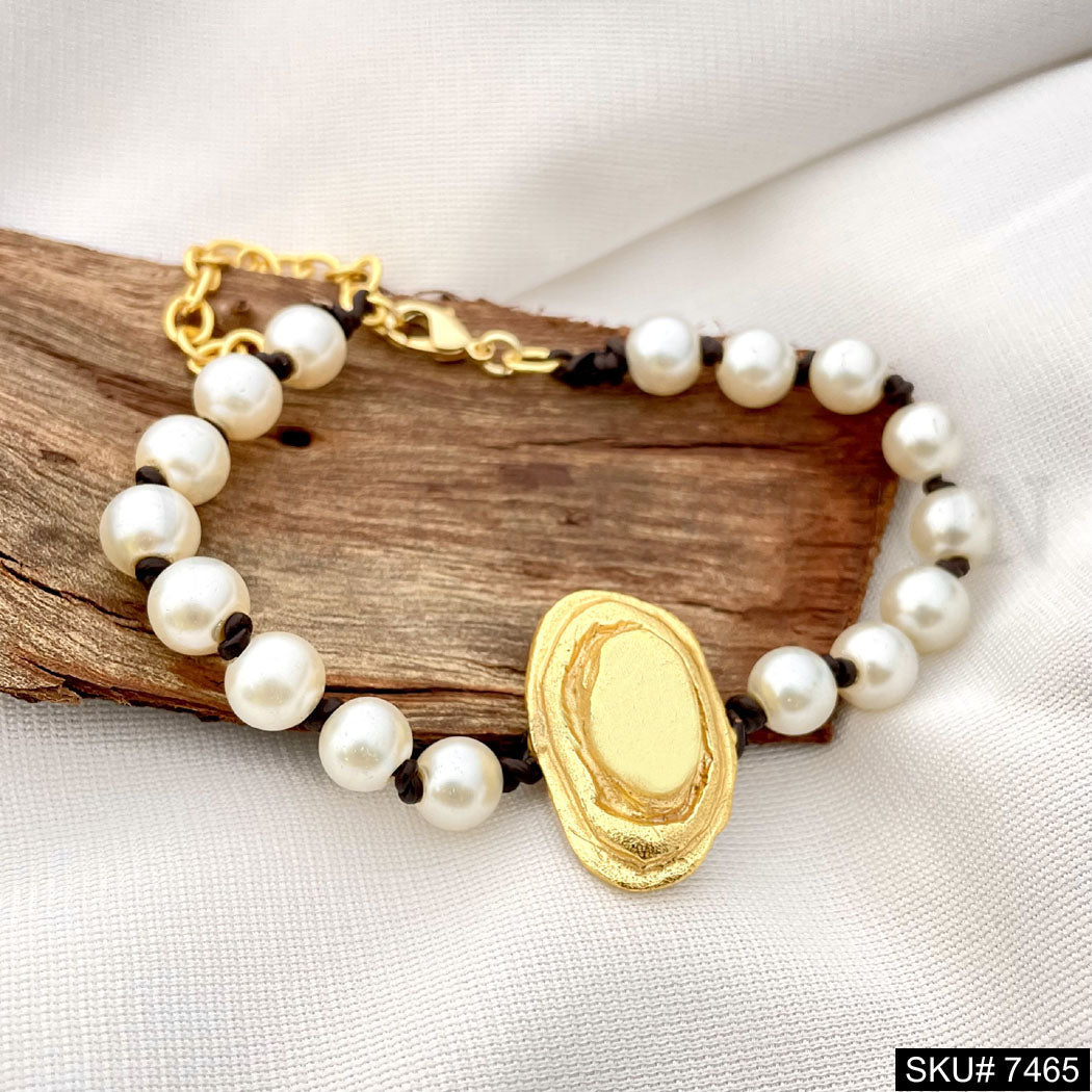 Handmade Pearl Unique Bracelet in Gold Plated SKU7465