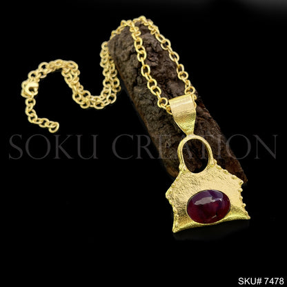 Gold plated Unique Design Gemstone Lock of Stud Earring, Ring and Necklace SKU7478