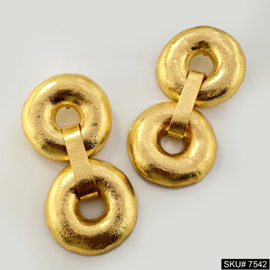 Plain Round Shape Big Dangling Earrings in Gold Plated
