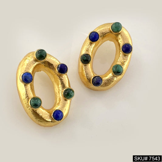 Gemstone Stud Oval Shape Earrings in Gold Plated