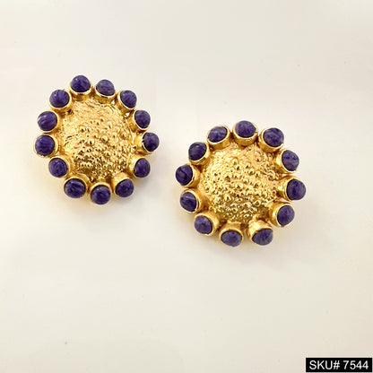 Gemstone Designer Stud Earrings in Gold Plated