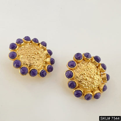 Gemstone Designer Stud Earrings in Gold Plated