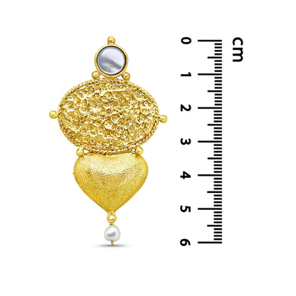 High textured gold-plated pearl heart earring soku#7579