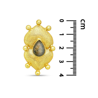 Gem Stone heart Stud Earrings in 18k Gold Plated