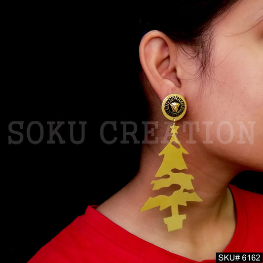 Gold plated Statement Antique Christmas Tree Drop and Dangle Earring SKU6162