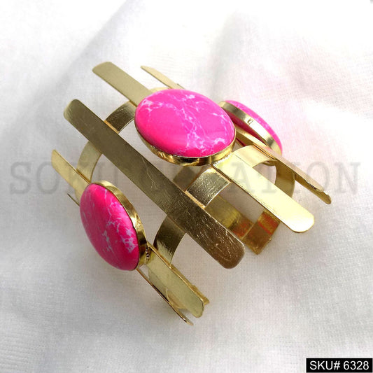 Gold Plated Designer Pink Gemstone Handmade Design of Cuff SKU6328
