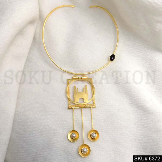 Gold Plated Statement gemstone and white Pearl of Choker  SKU6372