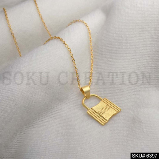 Gold Plated Chain with Lock Design of Beautiful Pendant SKU6397