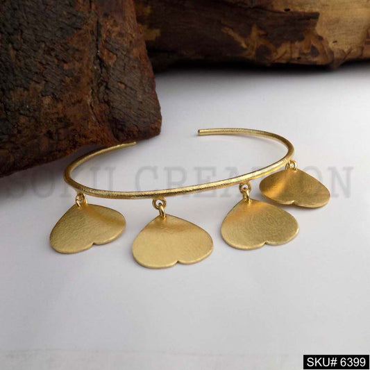 Gold Plated Plain Round Shape With Heart Charms Handmade Design of Cuff SKU6399