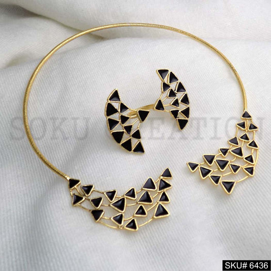 Gold plated Unique Tie Design Jewelry Set Ring and Choker SKU6436