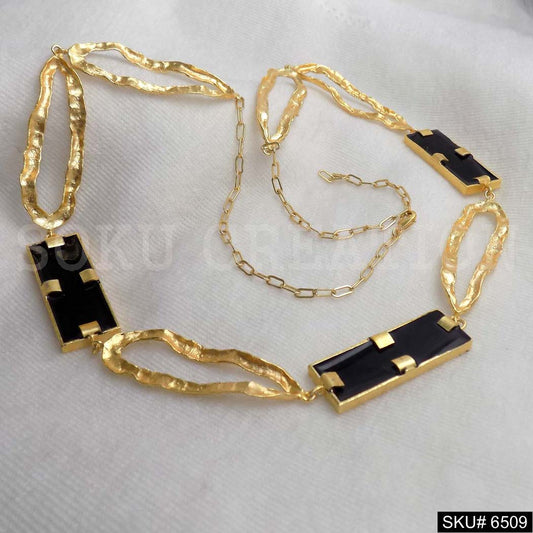 Gold Plated Hammered Unique Black Enamel Designer Necklace SKU6509