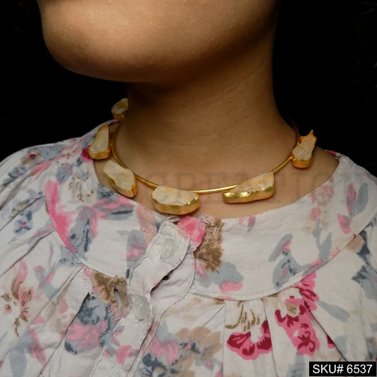 Gold Plated Plain Rounded Vintage Pink Stone Necklace Choker SKU6537