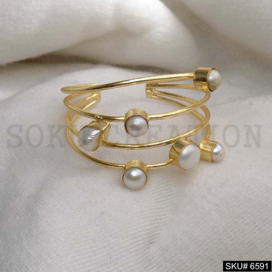 Gold Plated Plain Four Layer With Pearl Handmade Design of Cuff SKU6591